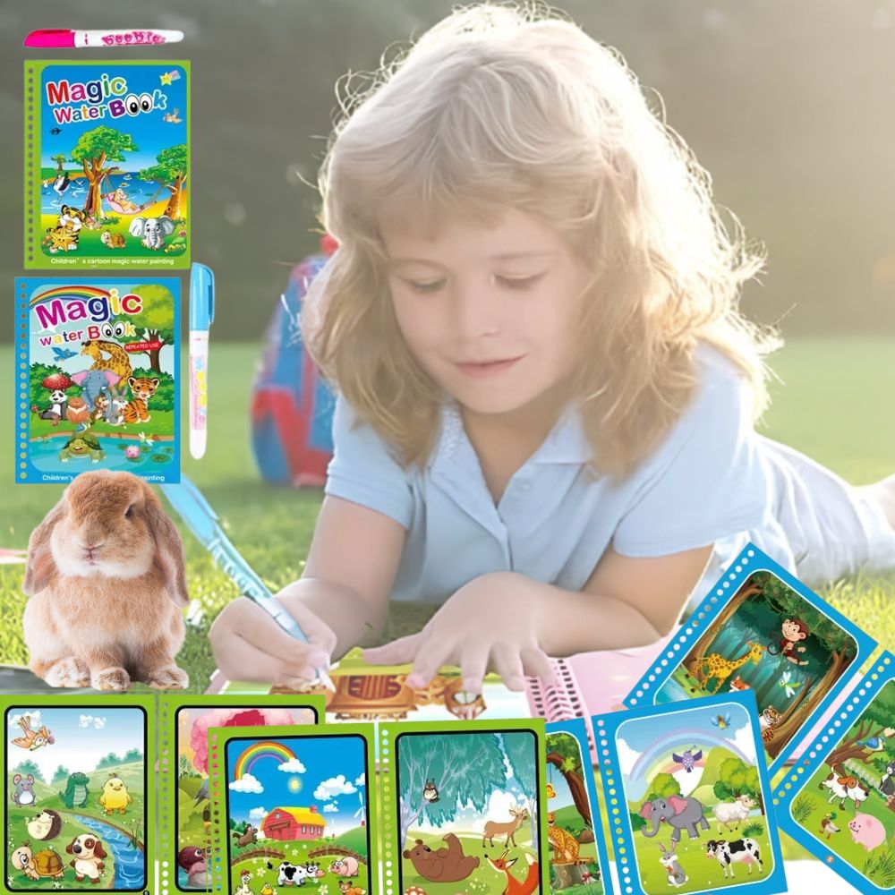 peinture magique cahier à colorier pour enfant de 2 à 4 ans, peinturer  avec de l'eau 2 cahiers sur les animaux