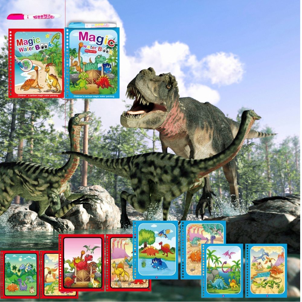 peinture magiquecahier à colorier pour enfant de 2 à 4 ans, peinture à l'eau sans gachi les dinosaures