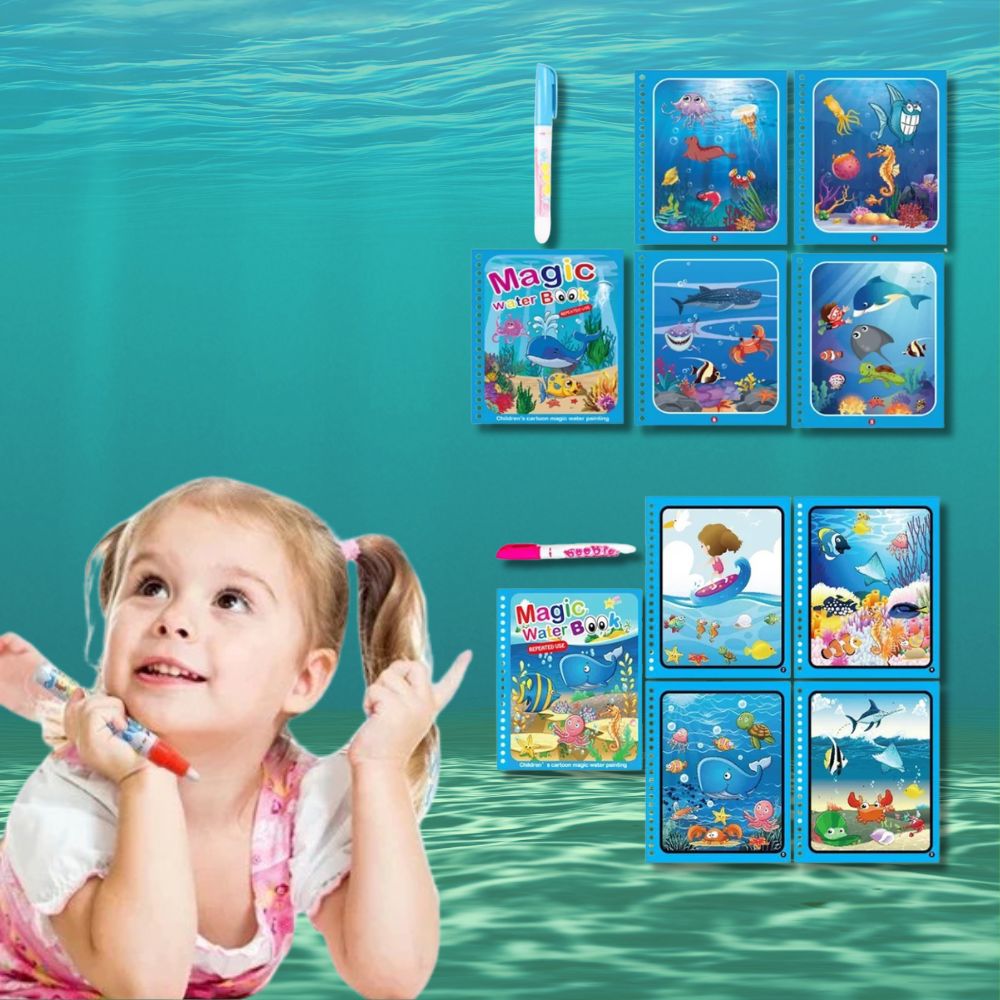 peinture magique cahier à colorier de l'océan pour enfant de 2 à 4 ans, peinture à l'eau sans gachi