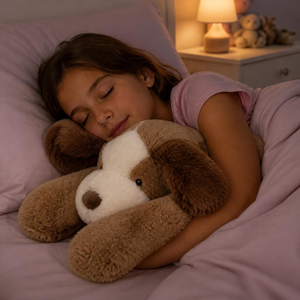 La peluche anti stress aux longues pattes lestée calme et rassure l'enfant toute la nuit