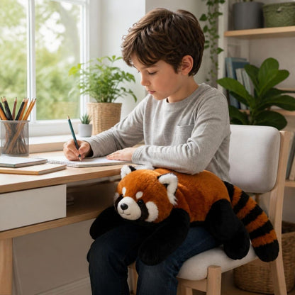 le garçon calme l'agitation de son TDAH avec sa peluche anti stress Lestée sur ses jambes