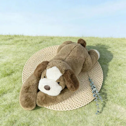 chien en peluche, peluche anti stress   chien brun aux longs bras lestés