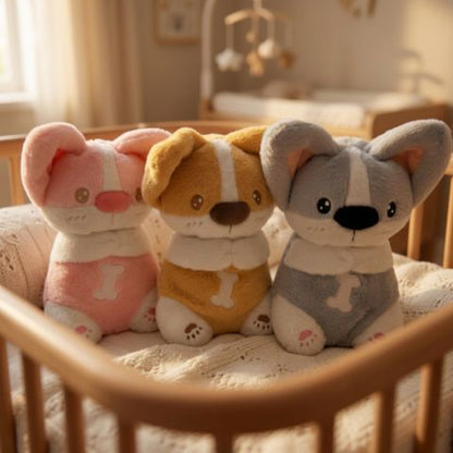 peluche bruit blanc 3 modèles de chiots qui respirent vraiment et allume son ventre , joue de la musiqueils sont mignons 