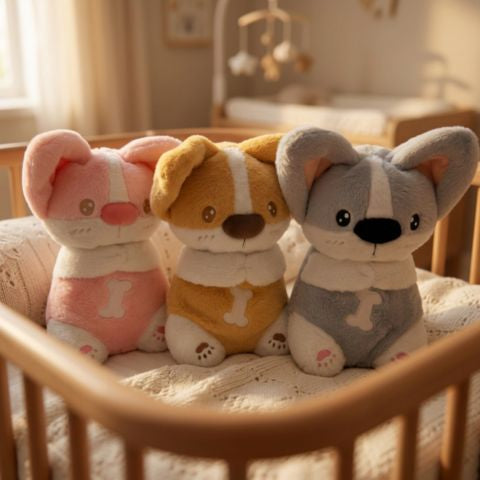 peluche bruit blanc 3 modèles de chiots qui respirent vraiment et allume son ventre , joue de la musiqueils sont mignons 