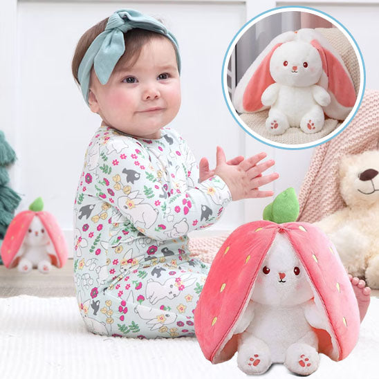 peluche-lapin-rose-fraise-réconfortant-calme-anxiété-sèche-les-larmes