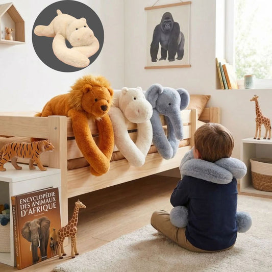 peluche lestée avec des longs bras lion, éléphant et hippopotame