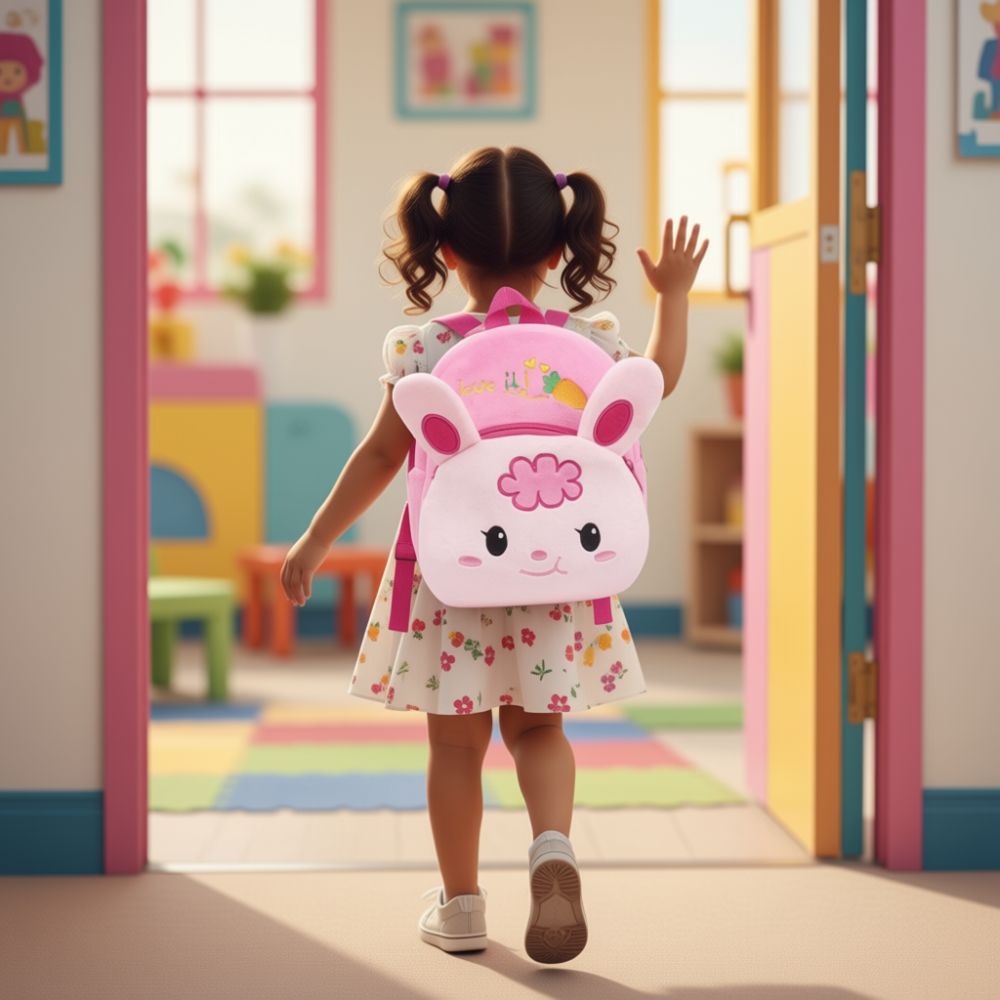 petit sac à dos mignon lapin rose en peluche douceur un doudou qui s'occupe des transitions autonomes