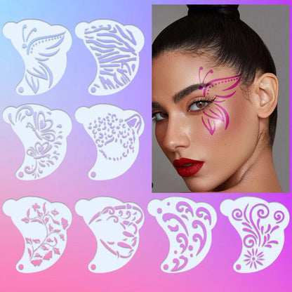démonstration d un maquillage fait avec un des pochoirs a peinture de visage pour fête d'enfant, Halloween et carnaval. Pour tête à coiffer