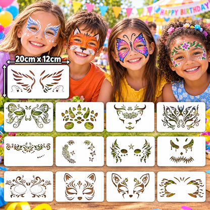 4 enfants fiers de leurs maquillage fait à partir de ces pochoirs