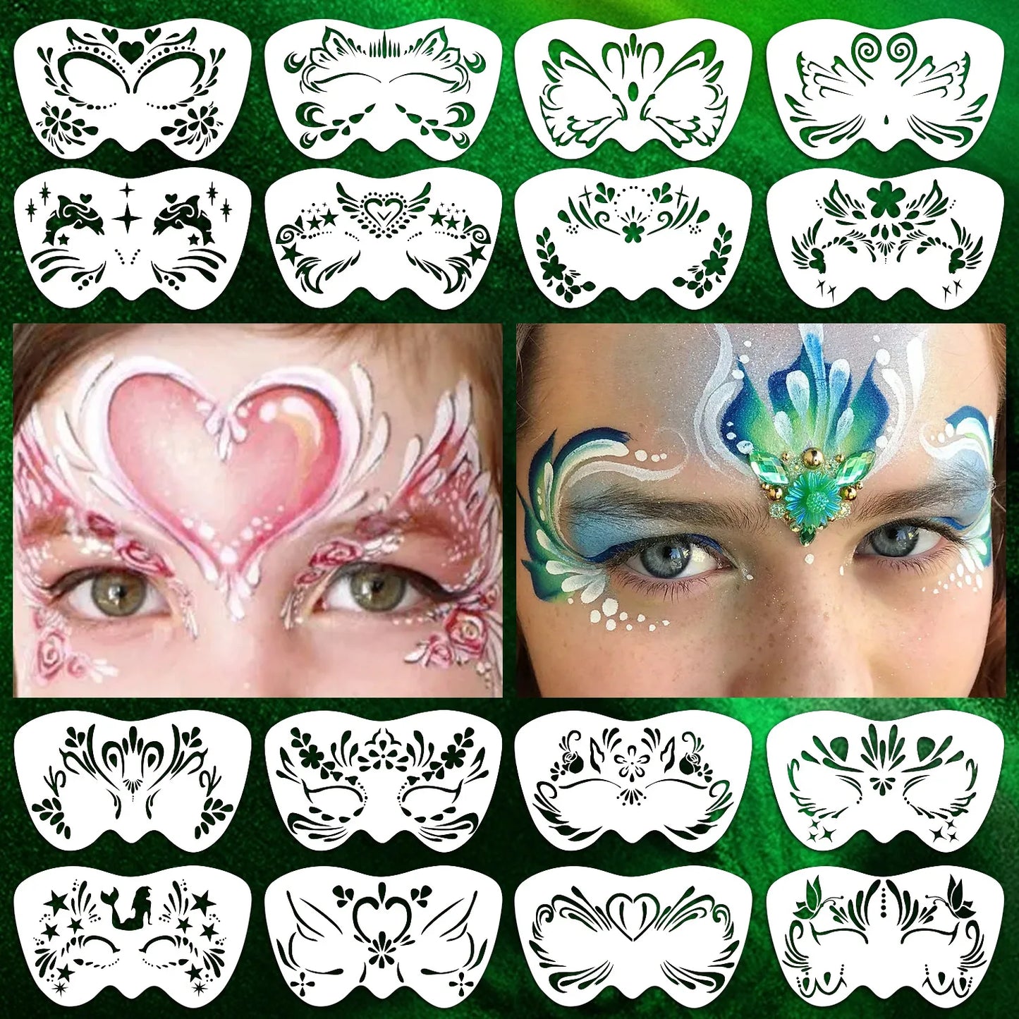 16 pochoirs pour le maquillage du  front pour les fêtes d'enfants