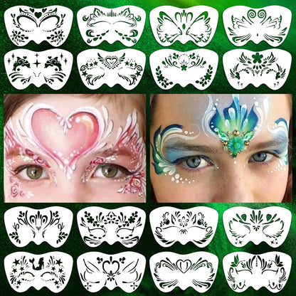 16 pochoirs pour le maquillage du  front pour les fêtes d'enfants