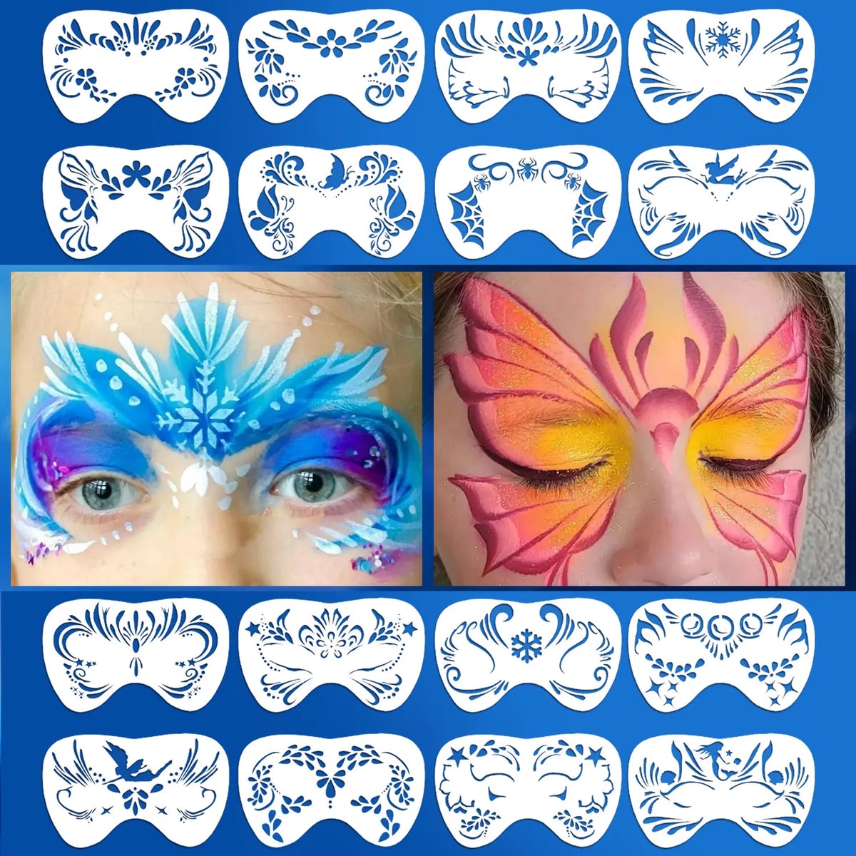 16 grand pochoirs de maquillage pour les déguisement Halloween et la fêtes d'enfants