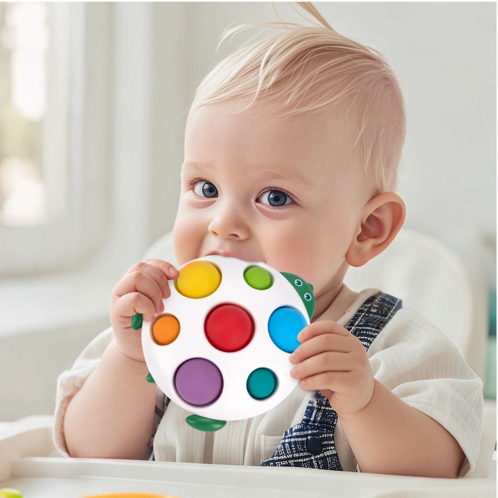 pop it bebe en forme de tortue avec bulles colorées à popper recto verso