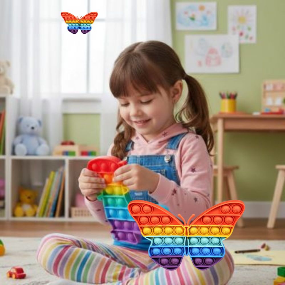 fidget toy pop it modèle du Papillon multicolore aux couleurs vives 