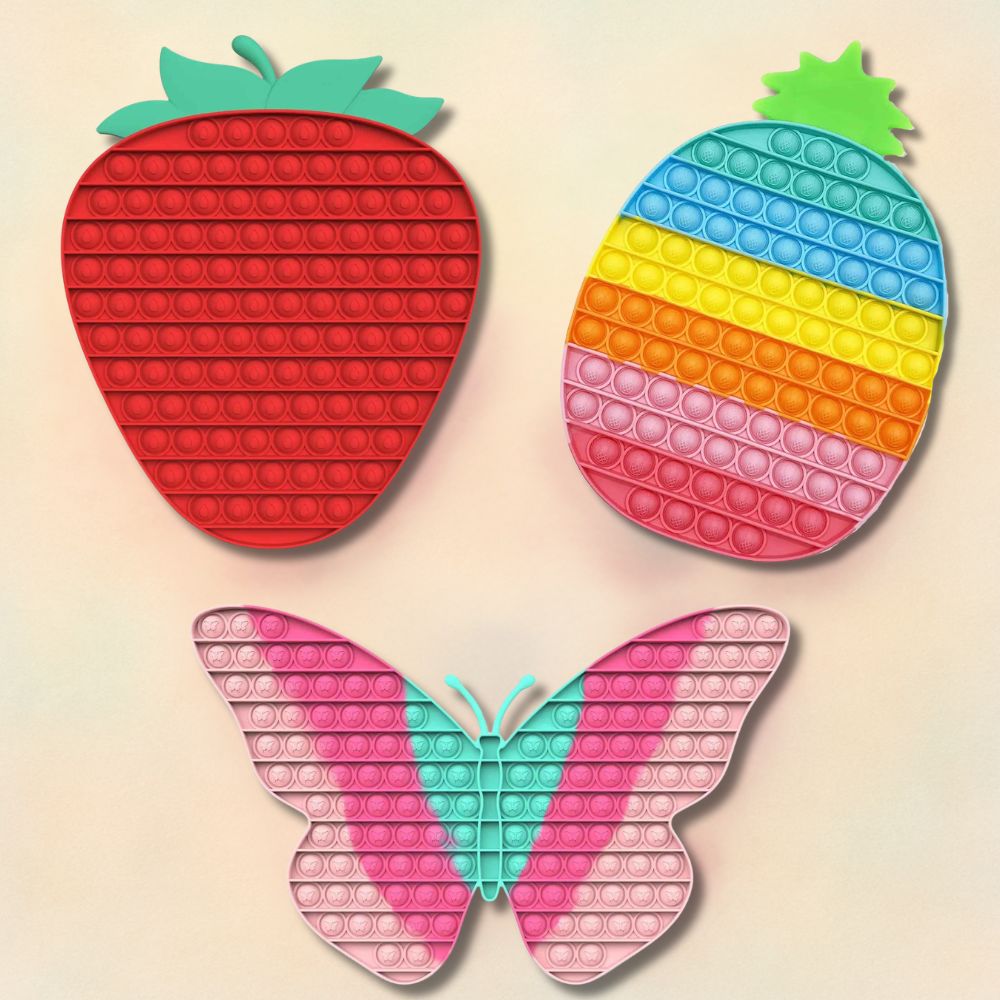 3 formes amusante de pop it xxl fraise, papillon et ananas