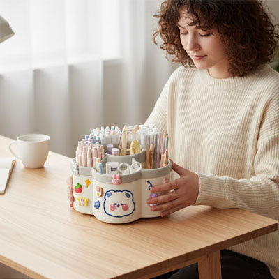 Pot à crayon à grande capacité, rotatif, 360,léger 2 tons