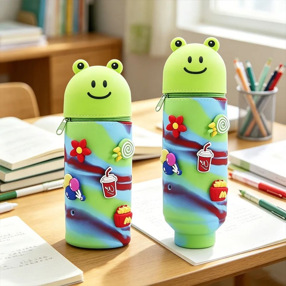 pot à crayon en silicone vertical avec pins pour personnaliser grenouille
