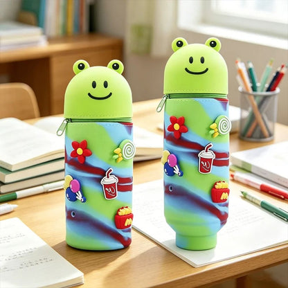 pot à crayon en silicone vertical avec pins pour personnaliser grenouille