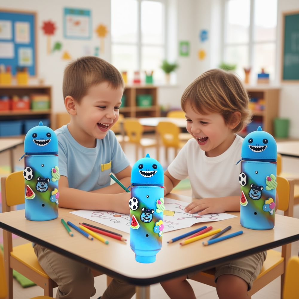 pot à crayon en silicone, vertical avec pins , Requin bleu à  personnaliser