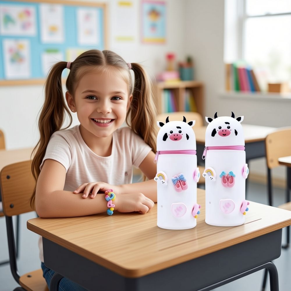 pot à crayon en silicone modèle vache mignonne verticale avec pins pour personnaliser