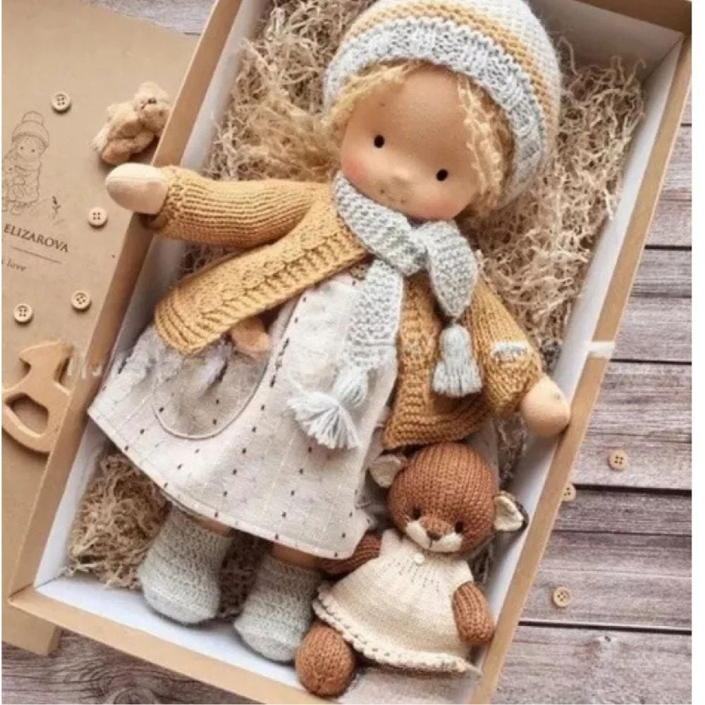 doudou poupee de chiffon coton cheveux blond pour filles