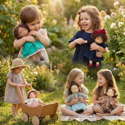 Poupée en chiffon Waldorf aux cheveux bruns pour enfant  
