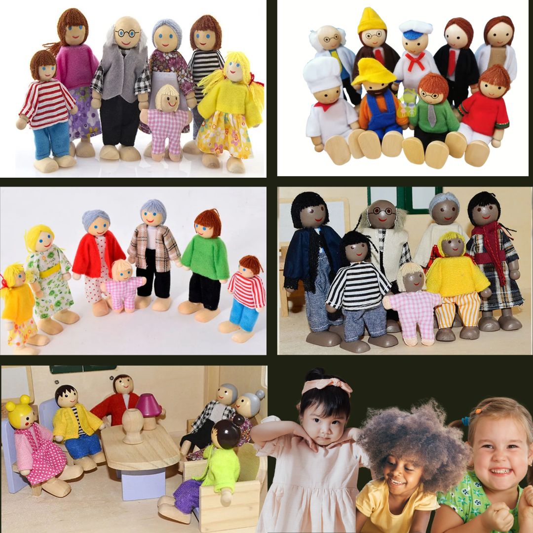 Poupée - Famille Happy poupées de bois miniatures (3 nationalités)👨‍👩‍👧‍👦 - JEUX - FOCUS