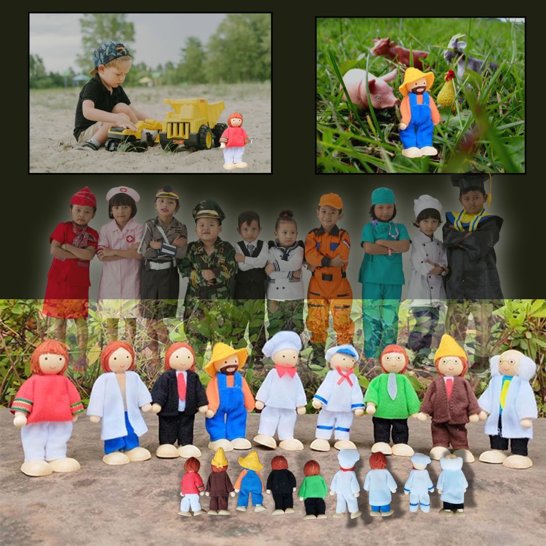 Poupée - Famille Happy poupées de bois miniatures (3 nationalités)👨‍👩‍👧‍👦 - JEUX - FOCUS