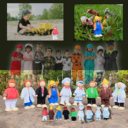Poupée - Famille Happy poupées de bois miniatures (3 nationalités)👨‍👩‍👧‍👦 - JEUX - FOCUS