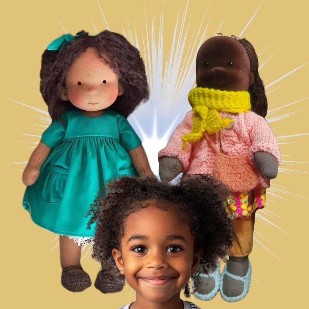 poupée noire Waldorf pour enfant noir développement identitaire