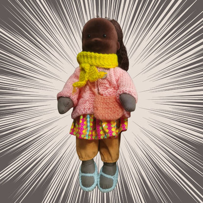 Poupée noire en chiffon avec tenue colorée grande valeur émotive  
 