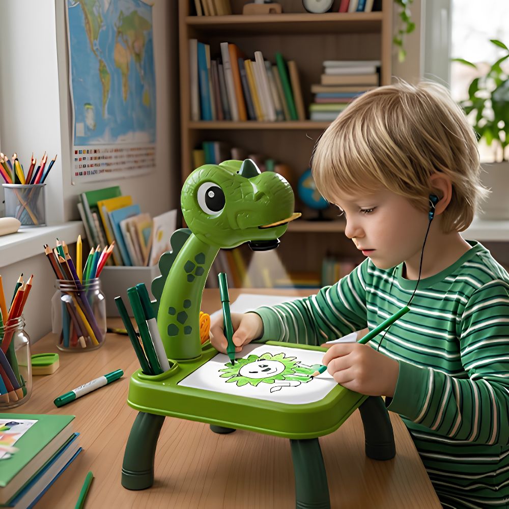 projecteur dessin pour enfant modle table dinosaure Flash illumine une image que l'enfant s'est choisi, jeu autonome 3-6ans