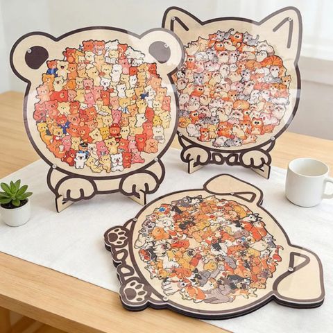 Trois modèles de puzzle bois animaux Puzzle chat, chiens et ouron. 130 pièces amusantes 