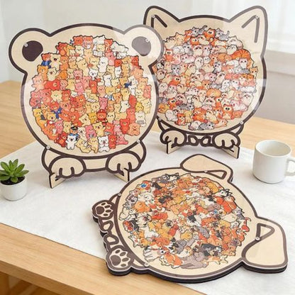 Trois modèles de puzzle bois animaux Puzzle chat, chiens et ouron. 130 pièces amusantes 