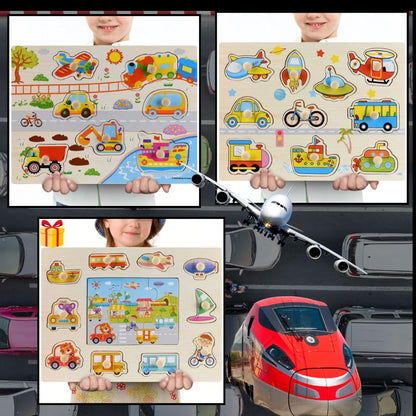 puzzle-en-bois-3D-animaux-thÉmatique-enfant-VOITURE-CAMION-AVION-TRANSPORT