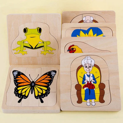 la collection des 6 puzzle en bois 3D sur le cycle de vie