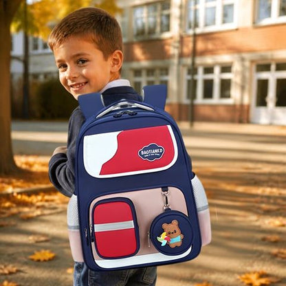 sac à dos enfant avec pochette et section blu, blanc, rouge modèle Navy