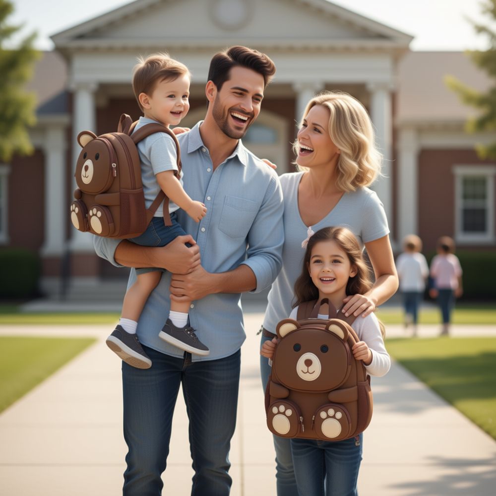 sac à dos enfant maternelle ourson à pochette brun mignon pour fille et garçon de 3-10 ans