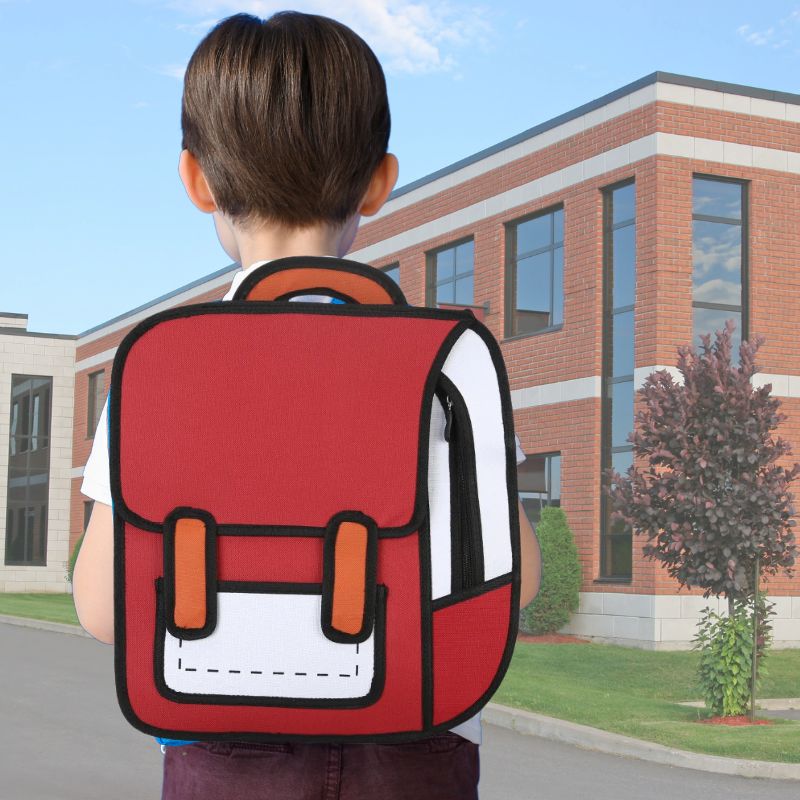 sac-a-dos-enfant-rouge-dessin-2-dimensions-cartoon-2-tailles