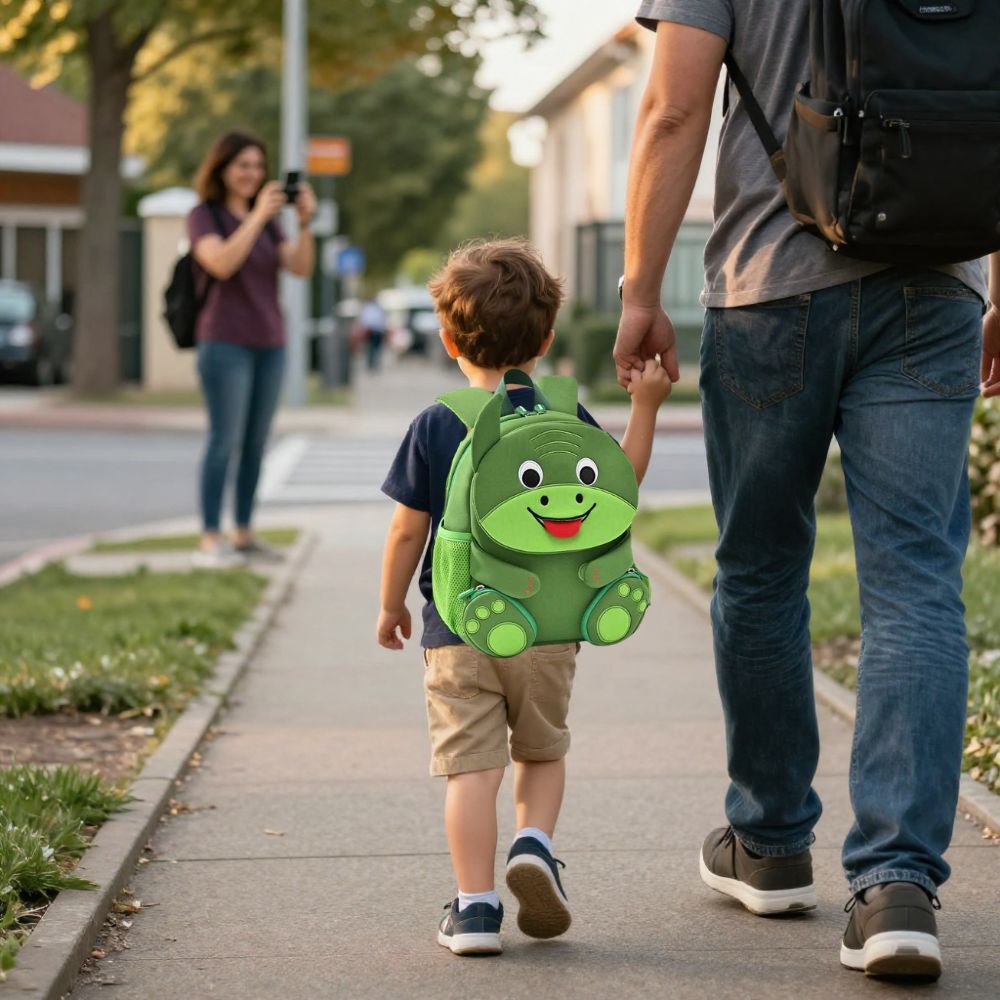 sac à dos maternelle vert mignon dinoure GRRimace qui tire la langue 
