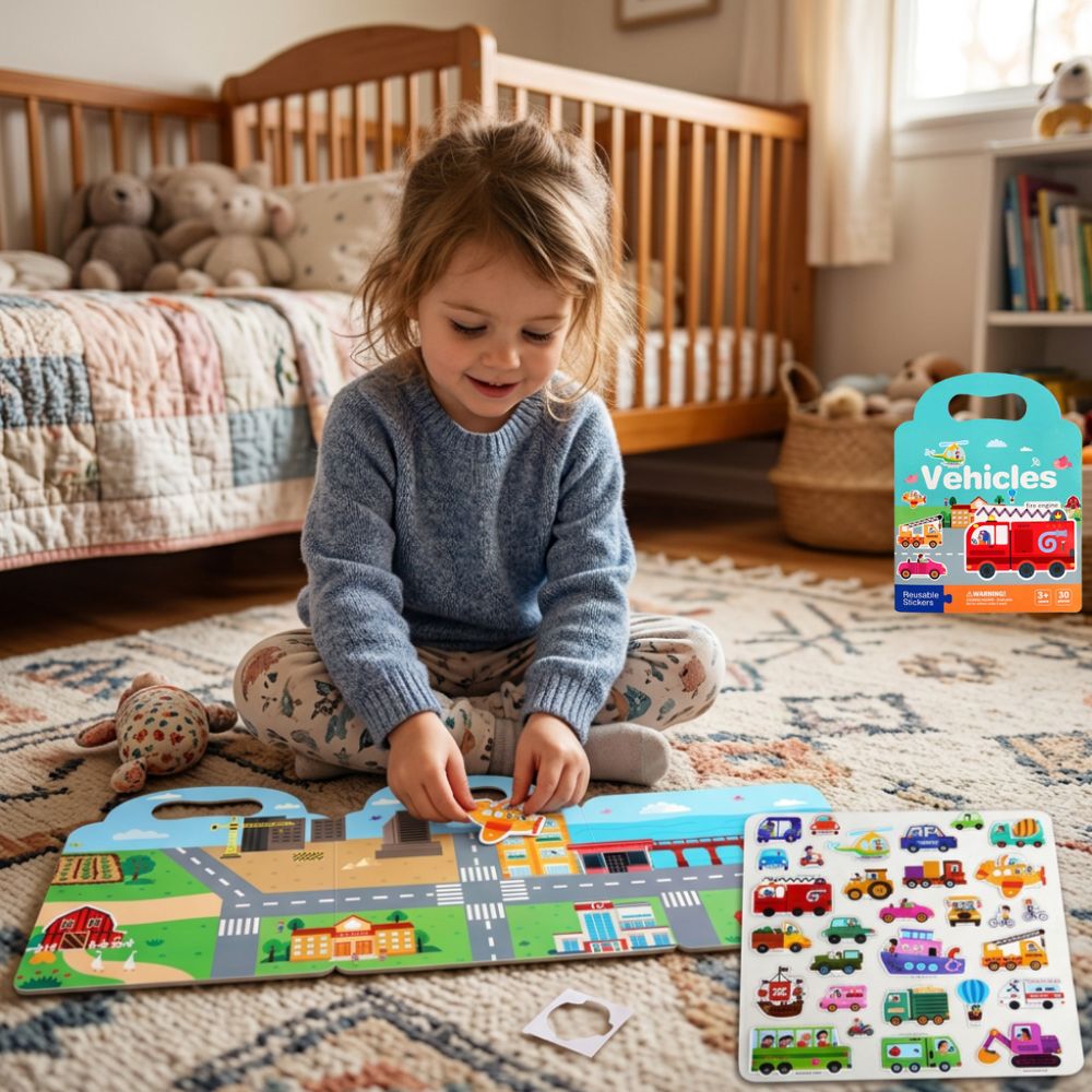 sticker book pour enfant de 2a 6 ans, Raconte-moi une histoire adhésive de trafique et de voitures