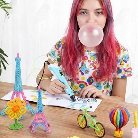 une ado artiste heureuse de son stylo 3D enfant bleu le plus vendu en 2025 meilleur cadeau