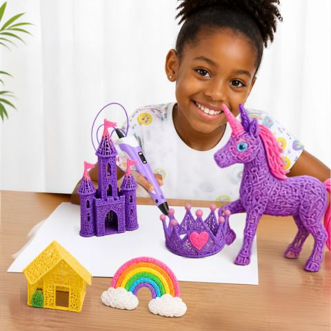 une feille de 8 ans a créé un pouliche mauve en 3 dimension grâce à son stylo 3d enfant