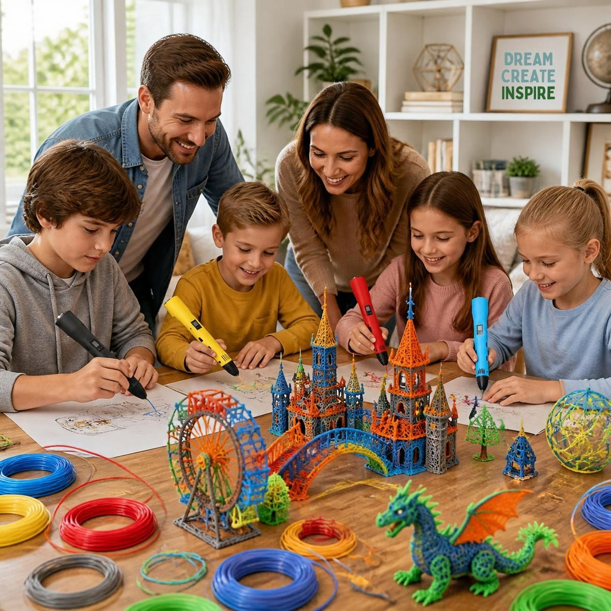 le stylo 3d permet des créations en famille et des rapprochement autour d'un projet commun
