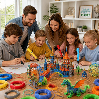 le stylo 3d permet des créations en famille et des rapprochement autour d'un projet commun