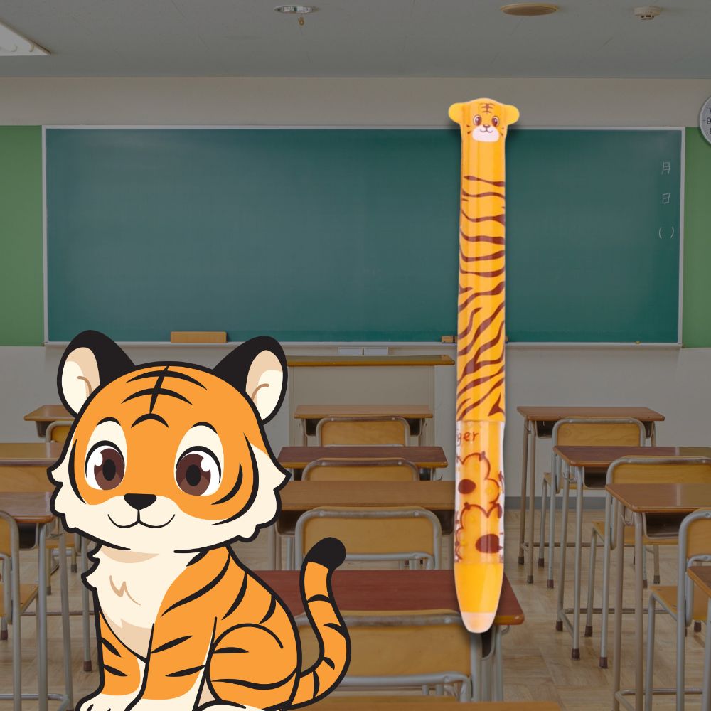 stylo effaçable  modèle tigre Kawaii double couleur d'encre bleu et rouge  