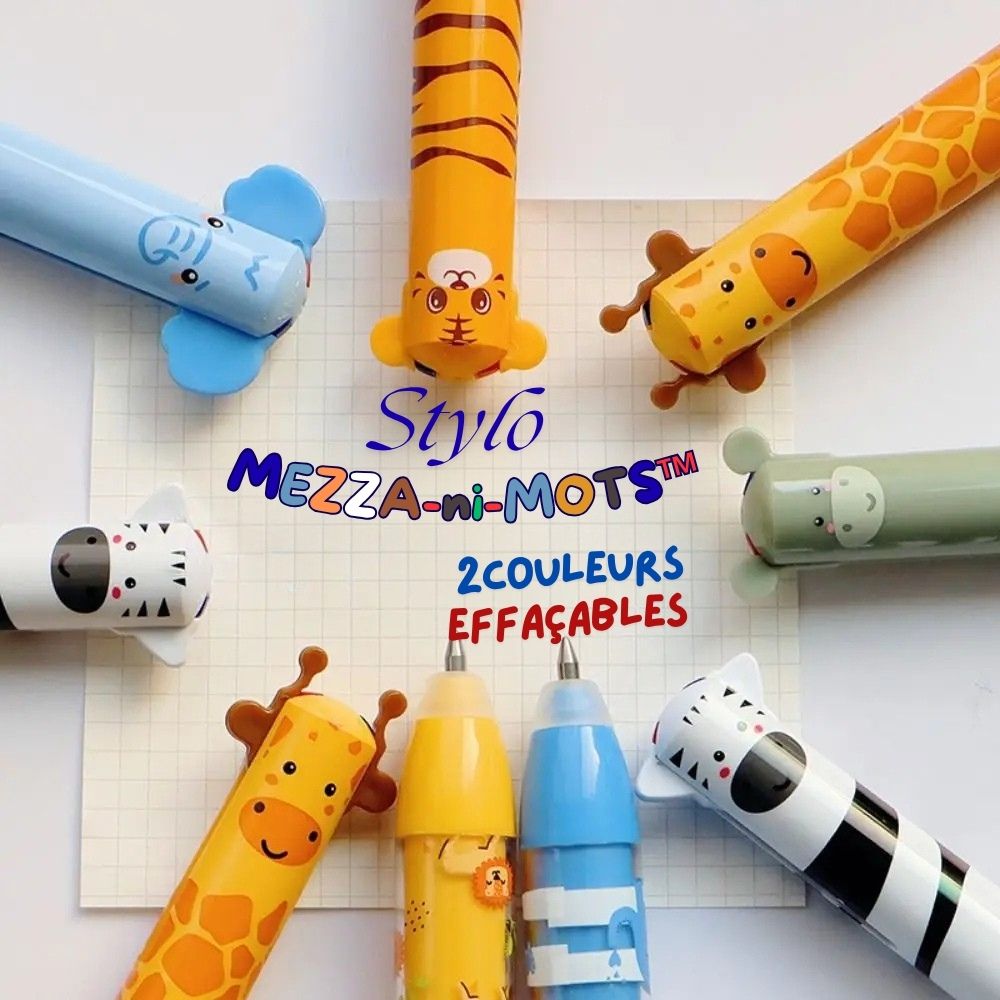 stylo effaçable  MEZZA-ni Mots modèle animaux Kawaii 12 modèles au choix