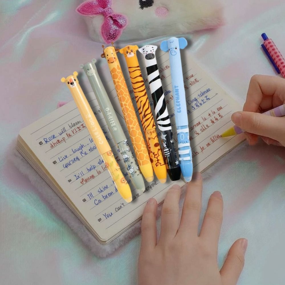 stylo effaçable  adorable modèle animaux Kawaii double couleurs d'encre bleu et rouge  