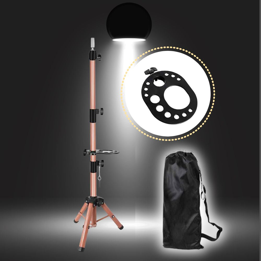 support de tete a coiffer bronze avec tablette organisation des outils trépied coiffer debout
