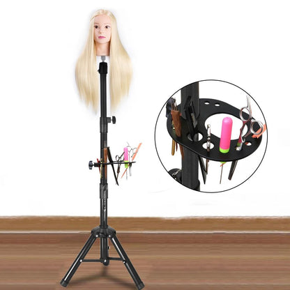 trépied pleine hauteur 140cm pour tête à coiffer pro avec tablette pour avoir tous ses instruments à portée de main